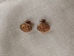 Antique Bespoke 10K Yellow Gold Cufflinks: Art Deco Repousse Ovals, Fixed Back