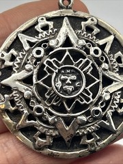 Vtg LZ Cuad JAL Sterling Sterling 925 Aztec Calendar Dome Pendant 1.75″ no bail