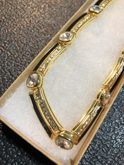 Vintage Jewelry Signed MONET Gold Tone Black And Gemmed Necklace 17.75”