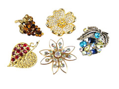Lot of 5 Rhinestone Pins Some Vintage Unbranded