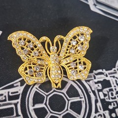 Vintage Large Butterfly Brooch Pin Statement Gold Tone Crystals Rhinestone