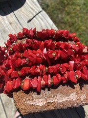 Vintage Red Natural Coral Chip Necklace 3 Three Strands 18 In Gold Tone Estate