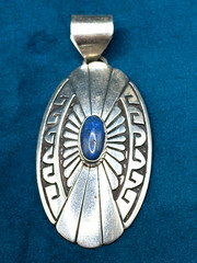 Vintage Sterling Silver Lapis Lazuli Pendant Southwestern Style 3″