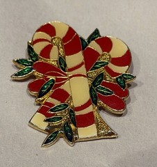 Vintage CENTENNIA Signed 1980 Candy Cane Enamel Brooch Pin Christmas Holiday