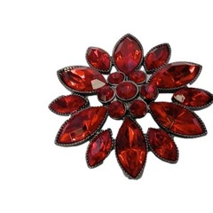 Vintage Floral Red Rhinestone Brooch Marquise Sunburst Gunmetal Pin 1 1/2 in D