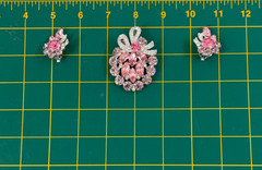 EISENBERG ICE Pink & Clear Rhinestone Brooch & Earrings Set w/Bow Accent