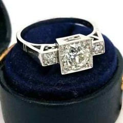Art Deco Style Round Lab Created Diamond Three-Stone 925 Silver Engagement Ring