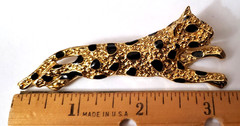 Panther/Jaguar Pin, Gold and Black Enamel, 3 1/4″ Vintage 1980s