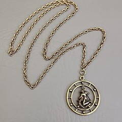 Vintage Celebrity Necklace Zodiac Round Pendant Antiqued Gold Tone Astrology 30″