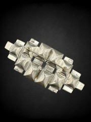 Vintage Emerald Cut Crystal Art Deco Pot Metal Huge Geometric Statement Brooch