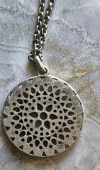 Vintage Y2K Lucky Brand Silver Tone Round Openwork Chunky Pendant Necklace