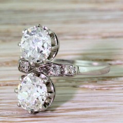 Two Stone 2.50Ctw White Round Simulated Diamond Art Deco Wedding 925 Silver Ring
