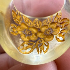 Vintage Reverse Carved Ring Yellow Lucite Flowers Size 6