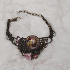 Vintage Steampunk Garden Party Glass Crystal Bronze Necklace Earrings