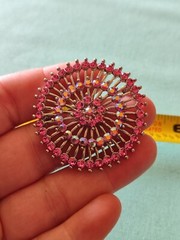Rhinestone Circle Pinwheel Brooch Pin Silver Plate Pink Multi Color