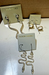 Vintage High Fashion lot of 3 Snake hook Earrings Silver Tone Unused 1990’s