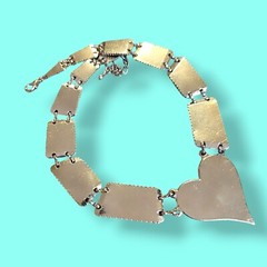 Silver Tone Enamel Over Abalone Inlay Panel Link Collar Necklace 16in