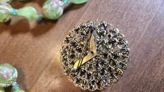 Vintage Jewelry Lot – Peking Glass Bead Necklace – Uranium Brooch – Rhinestones