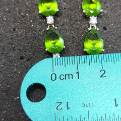 Vintage Green Quartz Pear Teardrop 3 Stone Line Dangle Earrings Silver 925 1.75″