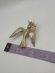 Vintage Signed Marvella Bird Textured Gold Tone Blue Rhinestone Eyes Pin Brooch