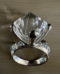 Silver Tone Huge Clear White Rhinestone Solitaire Ring Brooch Pin