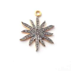 1 Pc Pave Diamond Sun Charm 925 Sterling Vermeil Pendant ,Diamond Findings,
