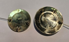 VINTAGE (2) MOTHER OF PEARL INLAID PINS/PENDANTS STAMPED ALPACA MEXICO