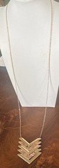 VTG Long Modern Chevron Necklace Gold Geometric Layered Art Work Pendant