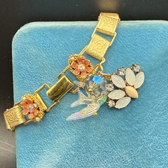 Vintage Charms & Panel Links Integrated New Victorian Book Chain Bracelet, Bird