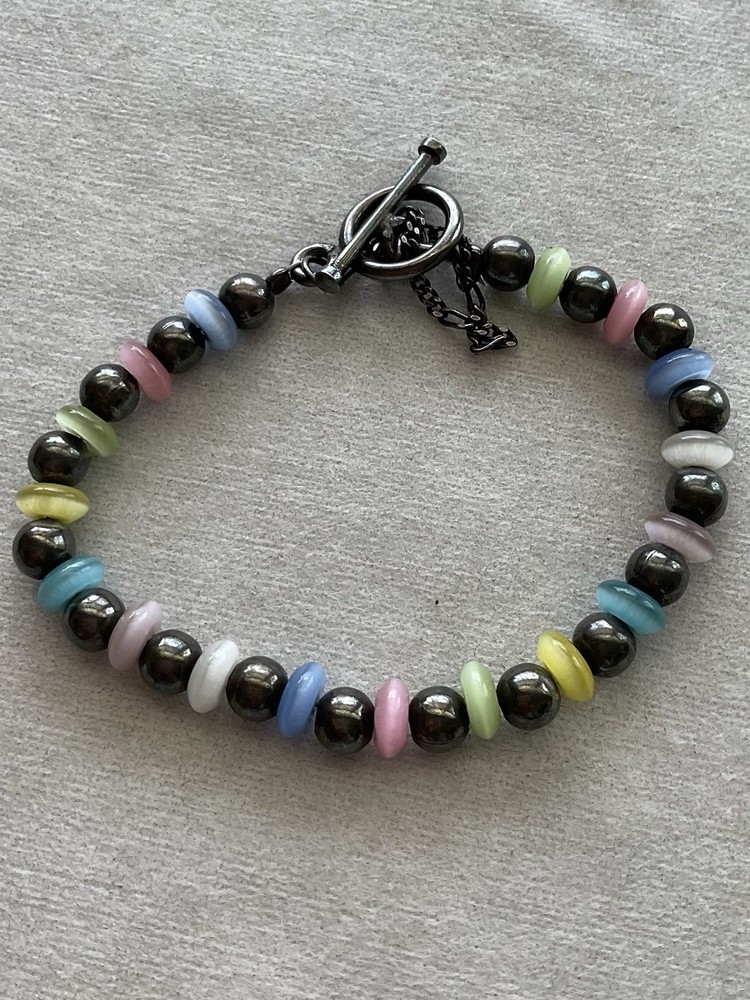 Silpada sterling silver bracelet Hematite & Cat Eye Beads Retired Vintage Estate