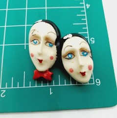 Vintage Twin French Venetian Drama Ladies Theater Brooch Pin Full Face Artsy