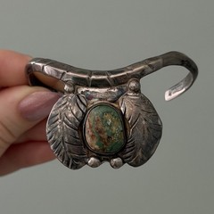 Vintage Sterling Silver Native American Cuff Bracelet Green Turquoise Signed G