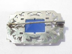 MARCASITE BLUE GEMSTONE VINTAGE OLD PIN DECO TROMBONE CLASP SPARKLY