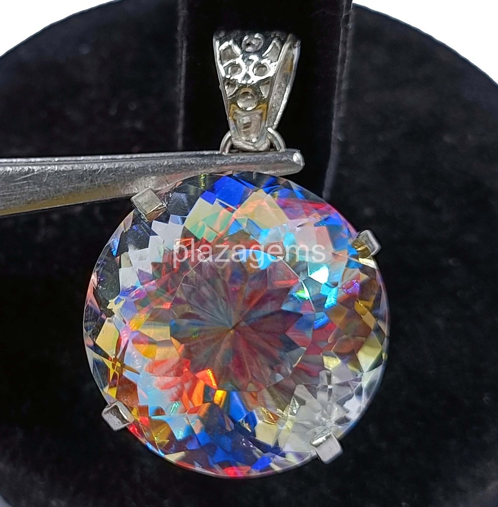 Pretty Round Cut 87 Ct Mystic Topaz 925 Sterling Silver Gemstone Pendant 4OUW