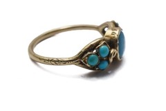 PRETTY ANTIQUE EARLY VICTORIAN 15K GOLD TURQUOISE IVY LEAF RING c1840