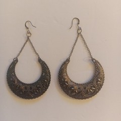 Filigree HalfMoon Crescent Dangle Hoop Earring Gypsy Boho Tribe Celestial Pierce