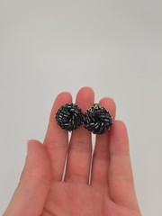 Miriam Haskell Silver-Toned with Black Beads Earrings Mid-Century Screw-Back
