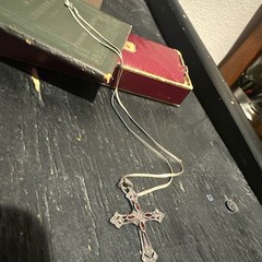 Vintage 925 Silver, Marcasite and Garnet Cross Pendant Necklace