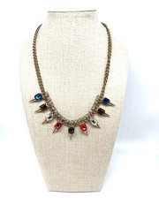 Vintage-style gold-tone curb chain statement bib necklace, Punk Measures 18″(G1)