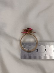 Vintage Rose Ring – Pink Enamel Flower – Size 9.5 – Metal Alloy Band