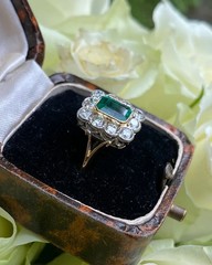 2.60 Ct Natural Emerald Art Deco Vintage Engagement Ring 14K Yellow Gold FN