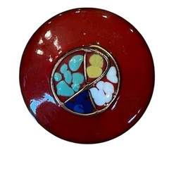 VTG Enamel Pin Brooch 1.5” Colorful Red W/ Green Yellow Blue White Copper Accent