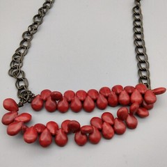 Red Genuine Stone Statement Necklace Beaded 30″ VTG Estate Healing Boho Chic