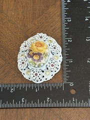 Vintage Western Germany Floral Enamel Brooch & Coral Tone Cabochon Brooch Lot!