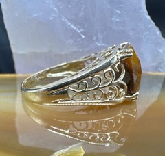 Tigers Eye 10k Yellow Gold Ring Large Vintage Filigree Cocktail Dome Size 8.5