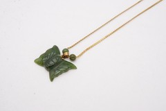 Vintage Gold Filled Jade Butterfly Pendant Necklace 17.75″
