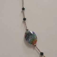 VINTAGE STERLING SILVER MILLEFIORI GLASS ARTISAN MADE NECKLACE ADJUSTS 17-20IN