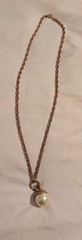 Vintage Long Gold Tone Chain, Drop Faux Pearl Pendant