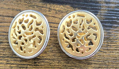 Vintage Earrings Gold Silver Toned Filigree Caged Omega Back Clip On