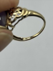 Vtg IWI 10K Yellow Gold Marquise Cut Lavender Jade Ring size 8.5